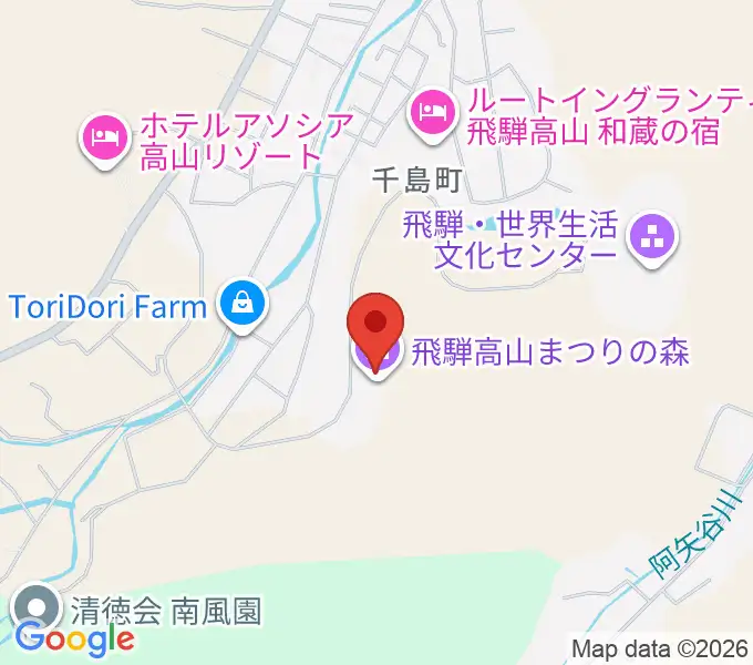 飛騨高山まつりの森ミュージアムの地図