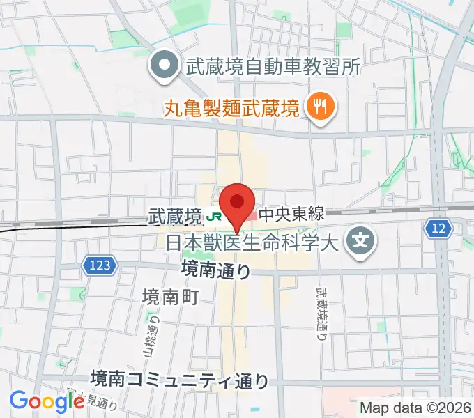 ヤマノミュージックセンター武蔵境の地図