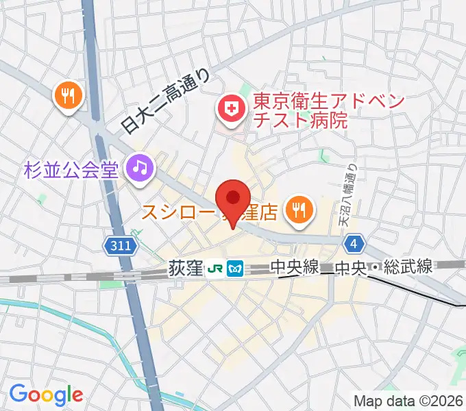 八重洲ピアノ社 荻窪本店センターの地図