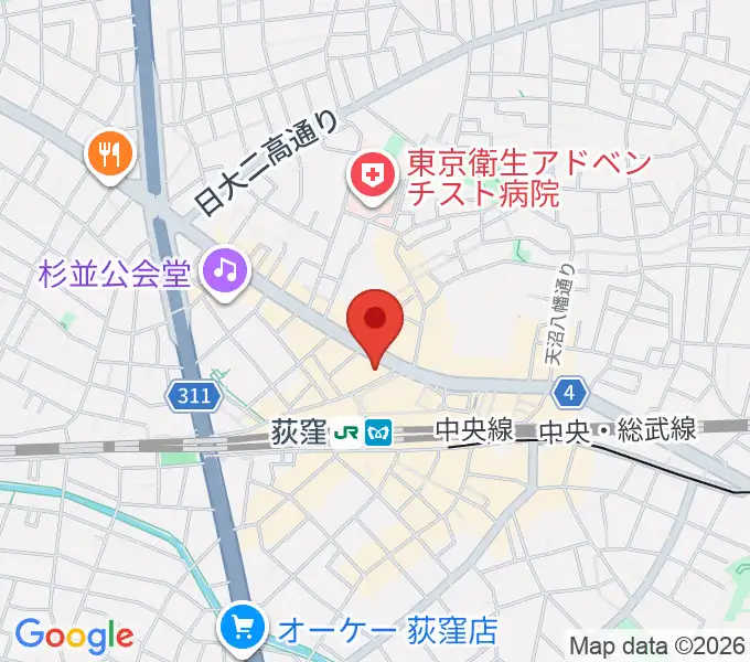 八重洲ピアノ社 荻窪本店センターの地図