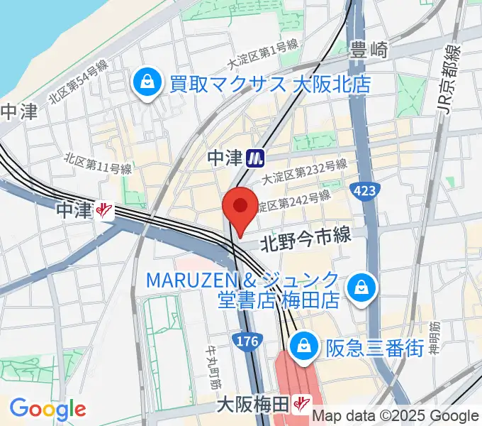 ロキシーミュージックスクール大阪梅田校の地図