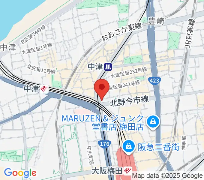 ロキシーミュージックスクール大阪梅田校の地図