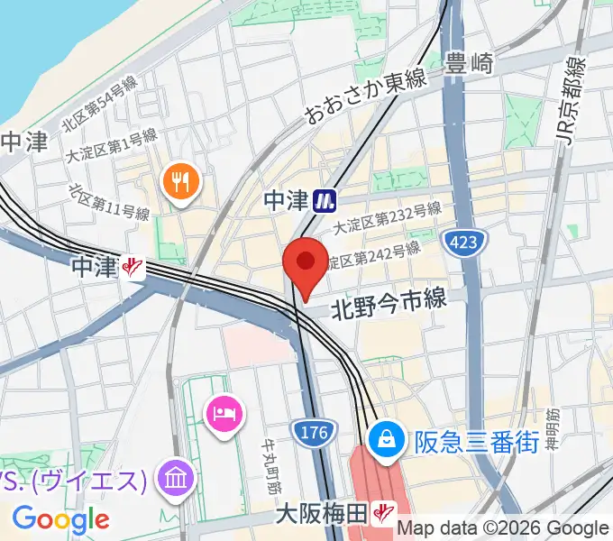 ロキシーミュージックスクール大阪梅田校の地図