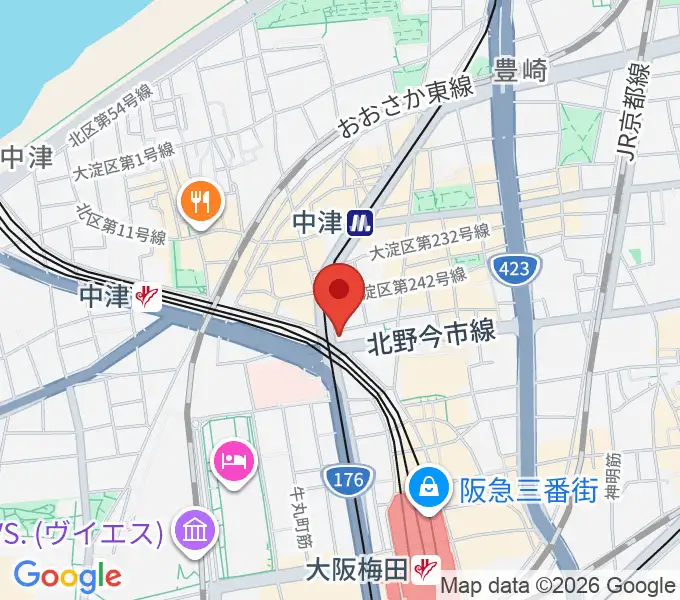 ロキシーミュージックスクール大阪梅田校の地図