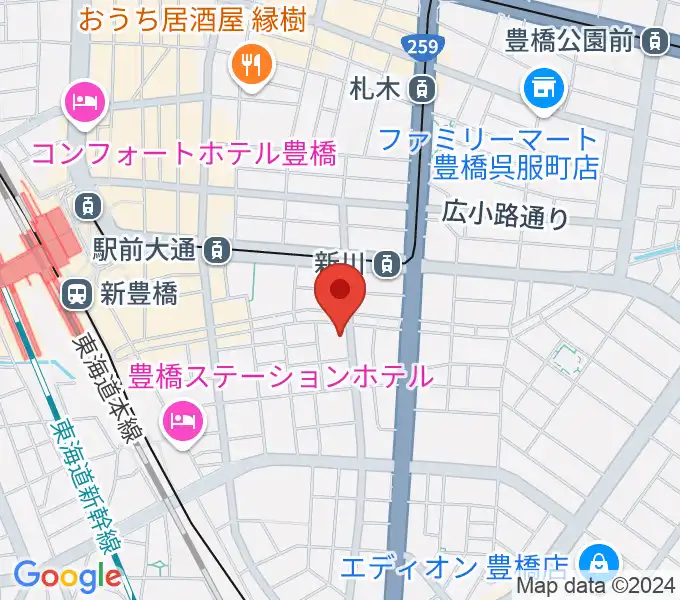 ハヤシ楽器リハーサルスタジオの地図