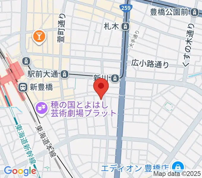 ハヤシ楽器リハーサルスタジオの地図