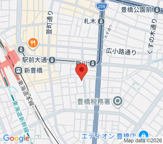 ハヤシ楽器リハーサルスタジオの地図