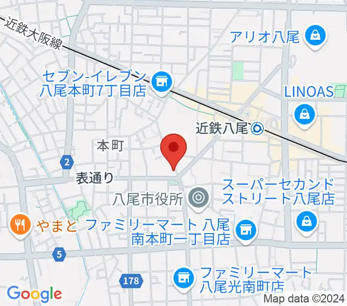 八尾シルキーホールの地図