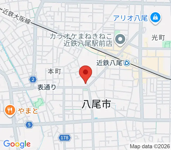 八尾シルキーホールの地図