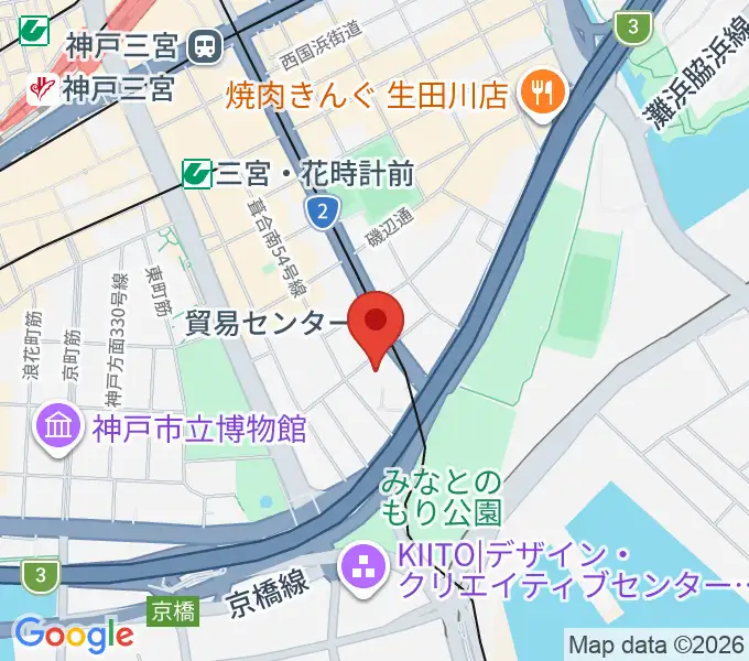 神戸サンボーホールの地図