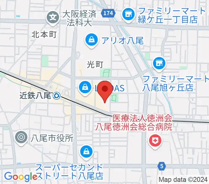 八尾市文化会館プリズムホールの地図