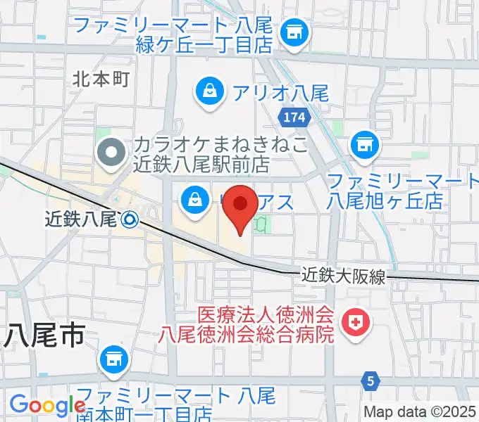 八尾市文化会館プリズムホールの地図
