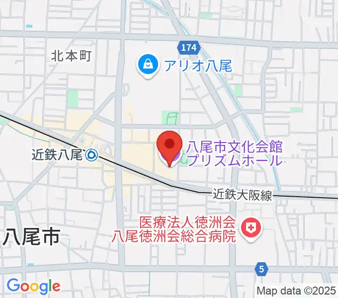 八尾市文化会館プリズムホールの地図