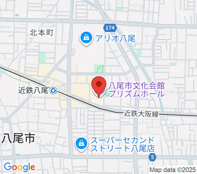 八尾市文化会館プリズムホールの地図