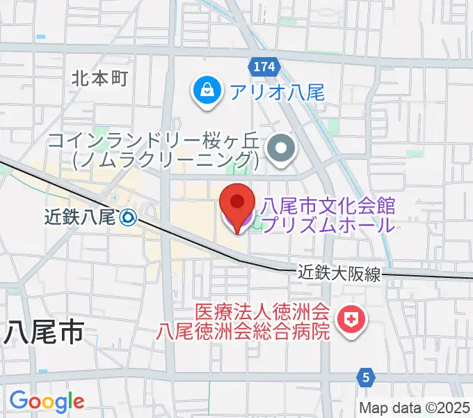 八尾市文化会館プリズムホールの地図