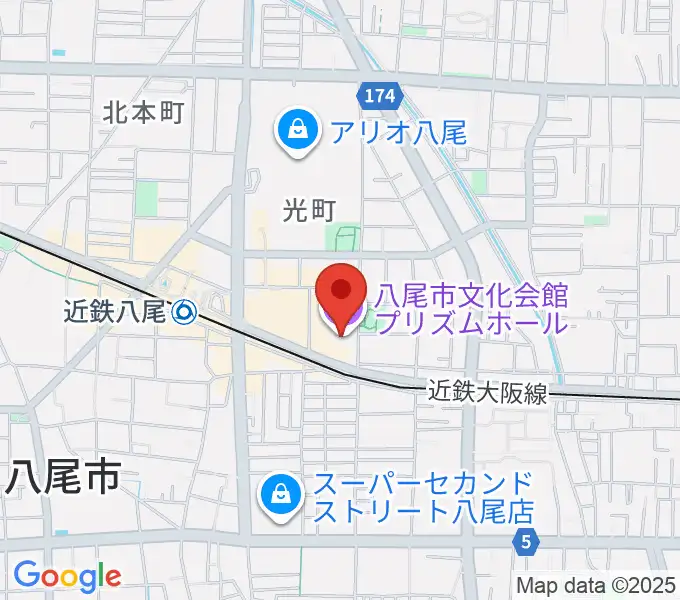 八尾市文化会館プリズムホールの地図