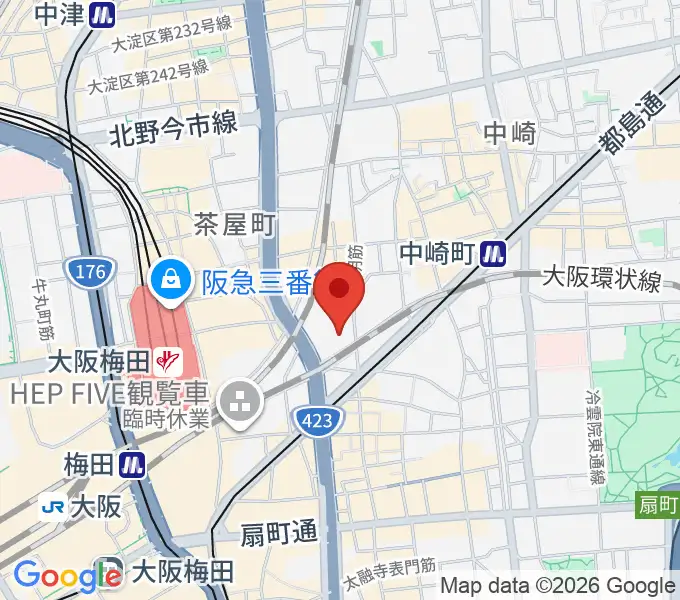 梅田クリスタルホールの地図