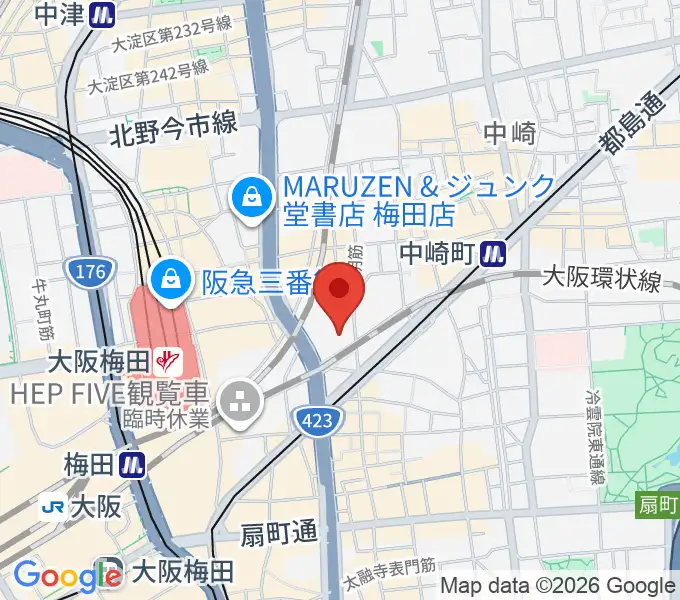 梅田クリスタルホールの地図