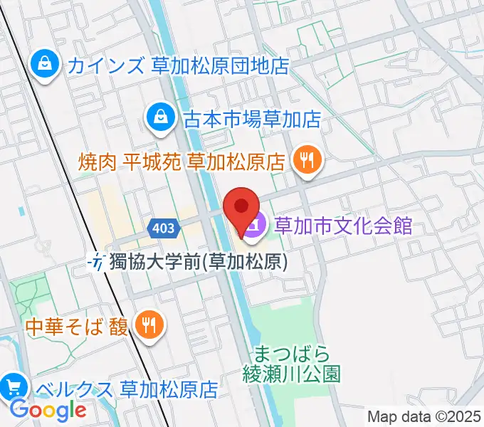 草加市文化会館の地図