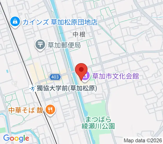 草加市文化会館の地図
