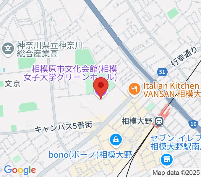 相模女子大学グリーンホールの地図