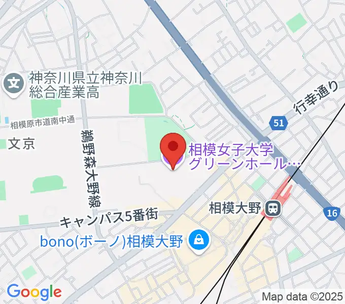 相模女子大学グリーンホールの地図
