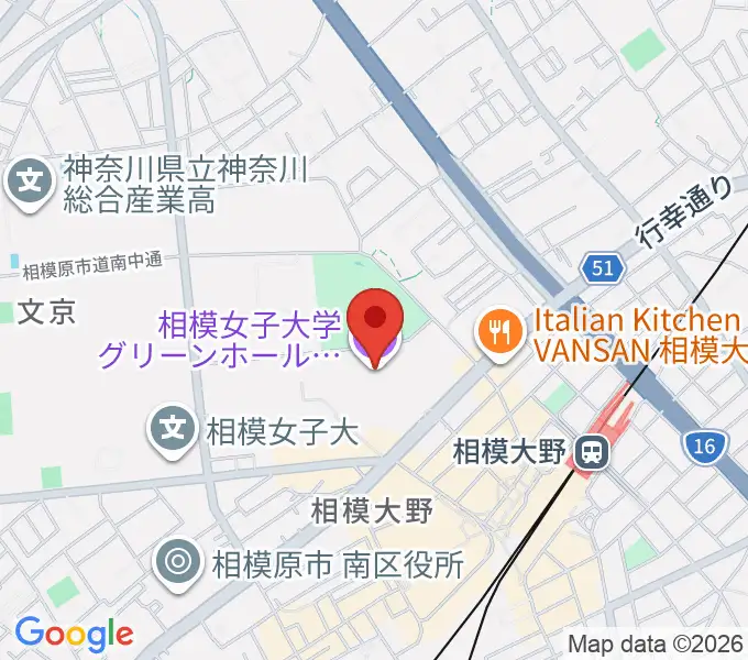 相模女子大学グリーンホールの地図