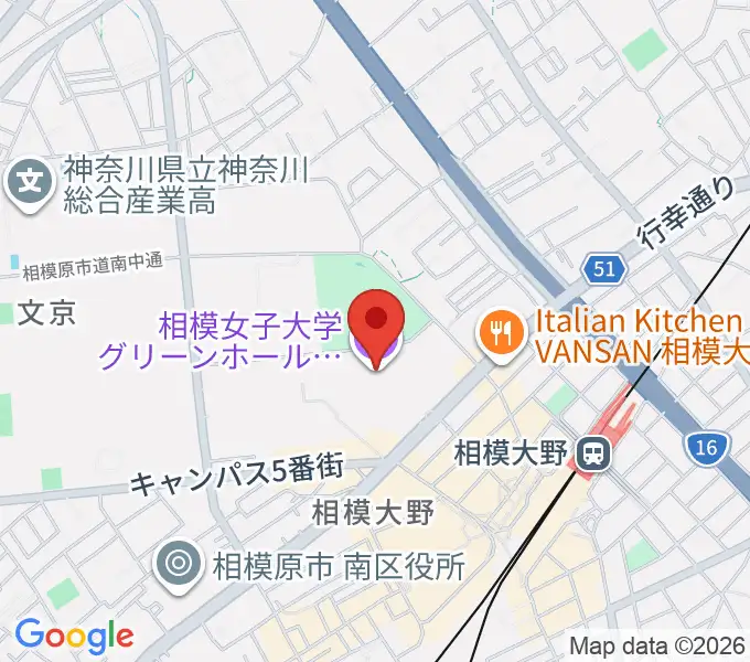 相模女子大学グリーンホールの地図