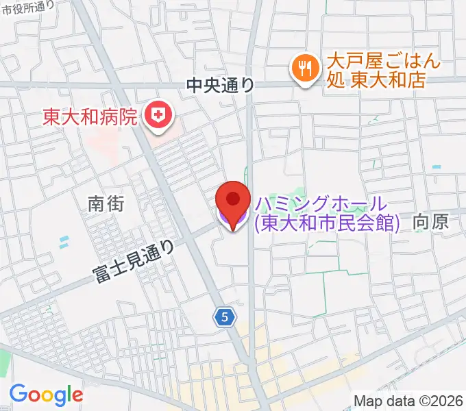 東大和市民会館ハミングホールの地図