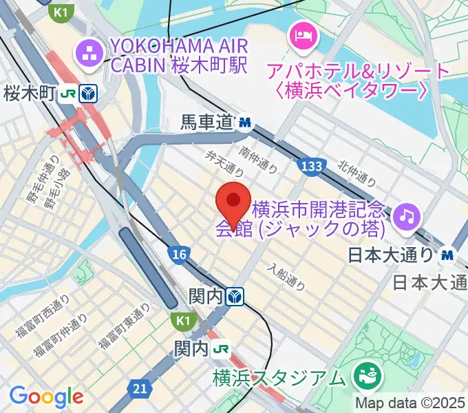 横浜関内ホールの地図
