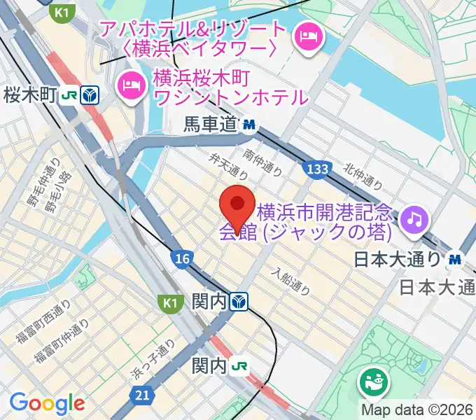 横浜関内ホールの地図