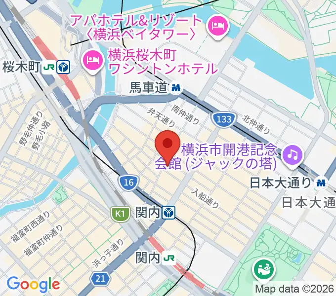 横浜関内ホールの地図