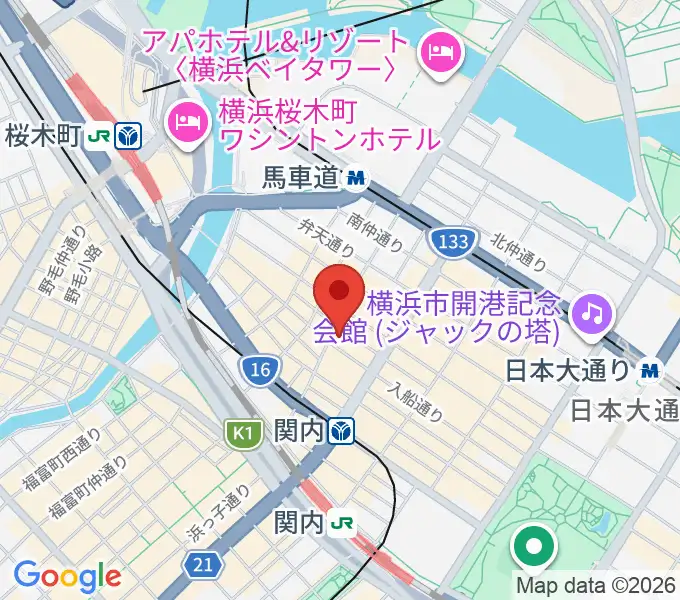 横浜関内ホールの地図