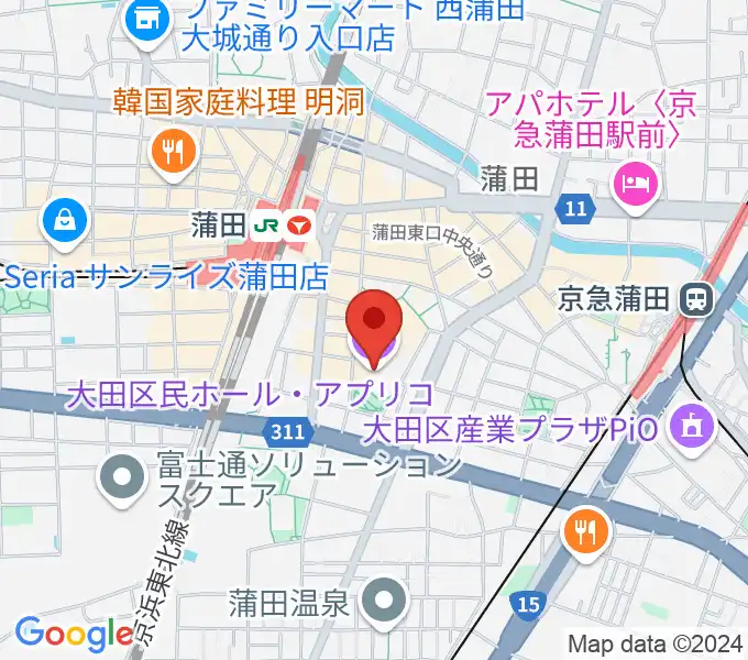 大田区民ホール・アプリコの地図