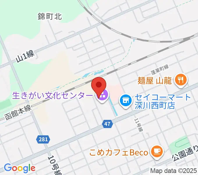 深川市生きがい文化センターの地図