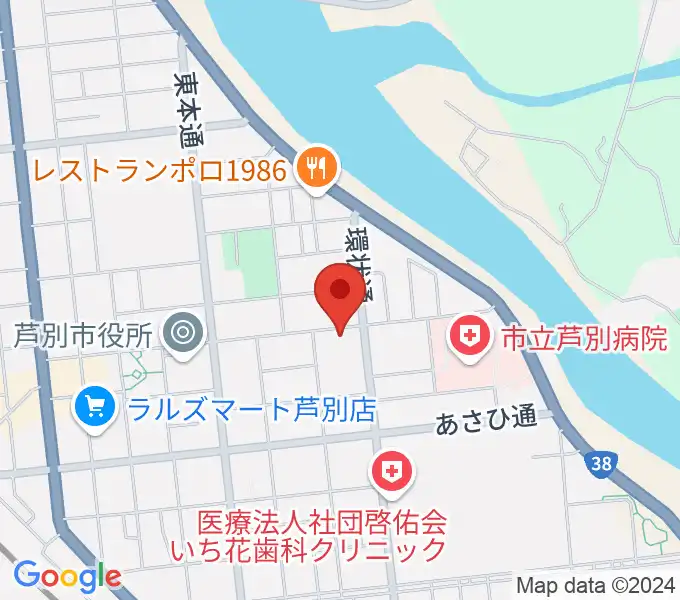 芦別市民会館の地図