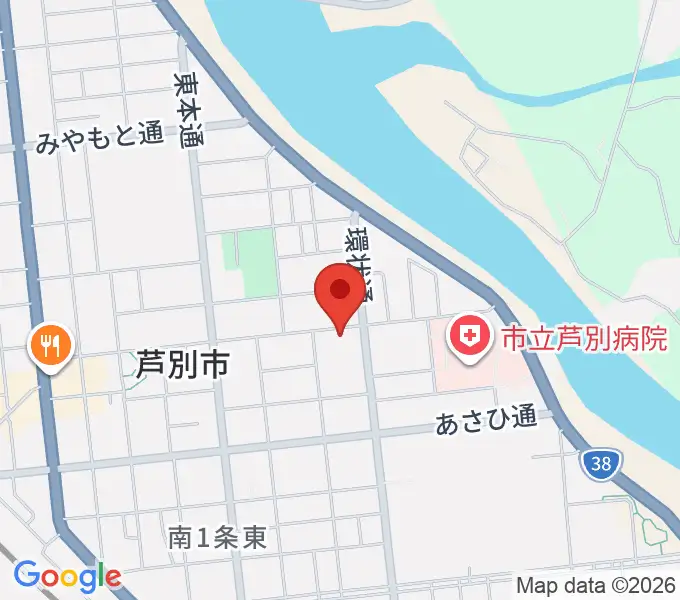 芦別市民会館の地図