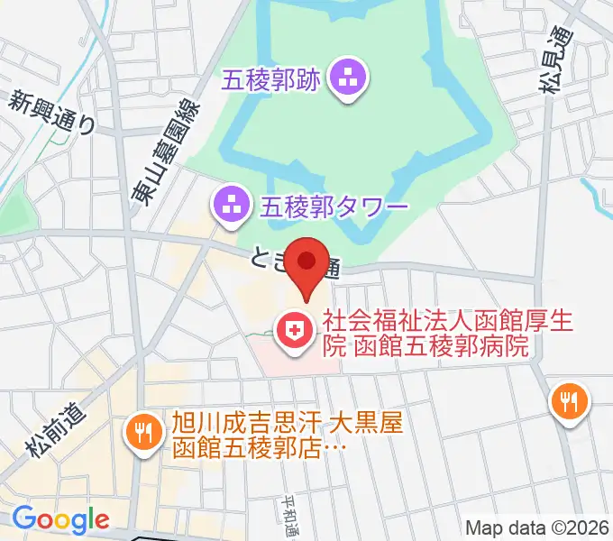 函館市芸術ホール ハーモニー五稜郭の地図