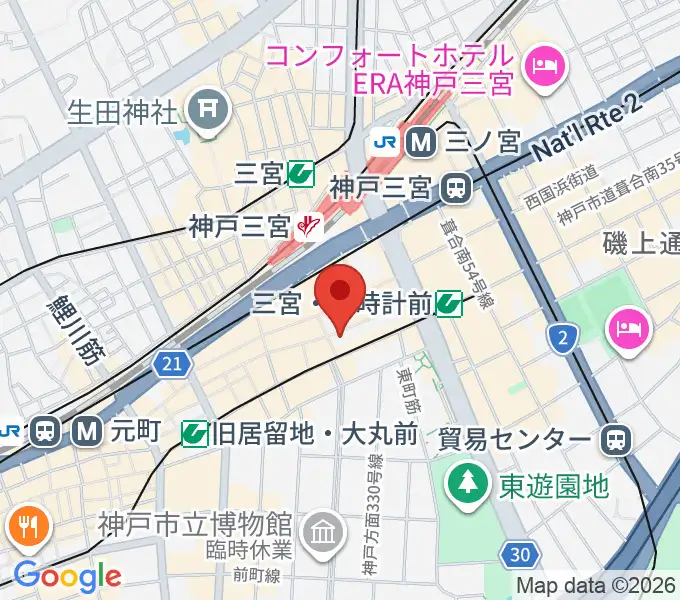 ベースオントップ三宮店の地図