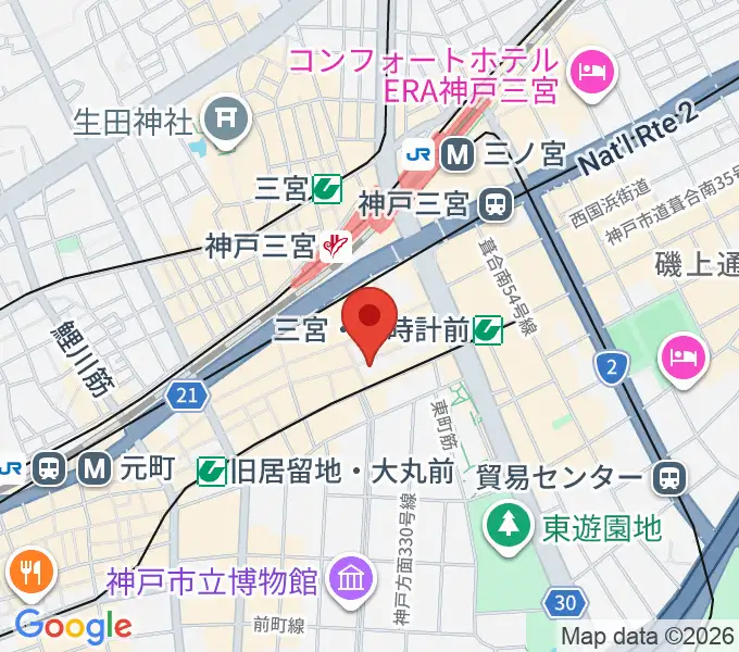 ベースオントップ三宮店の地図