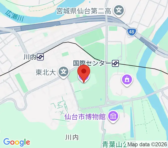 東北大学百周年記念会館 川内萩ホールの地図