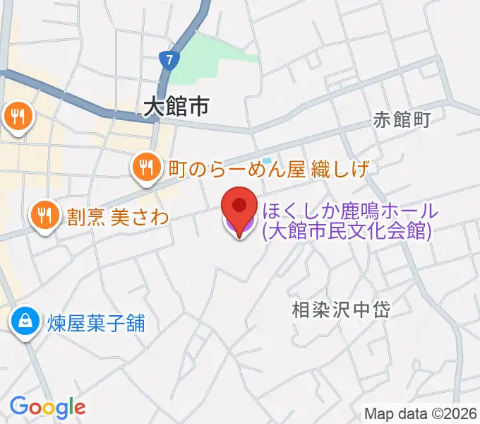 ほくしか鹿鳴ホールの地図