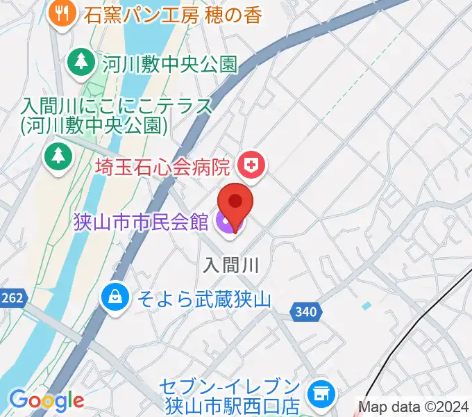 狭山市市民会館の地図