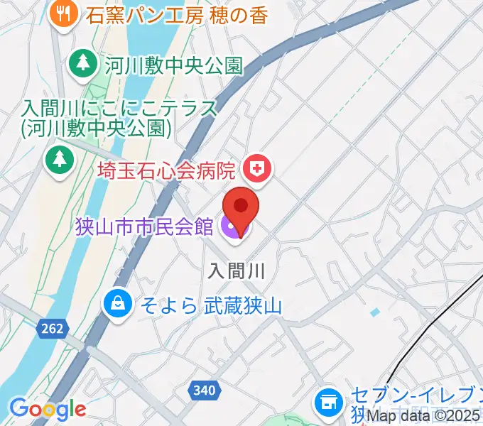 狭山市市民会館の地図