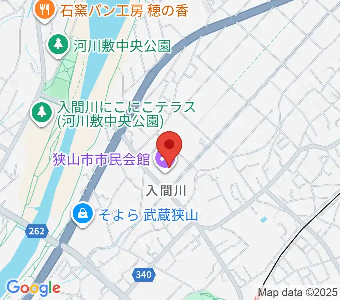 狭山市市民会館の地図