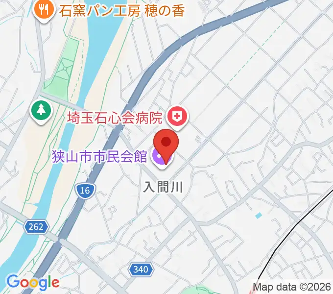 狭山市市民会館の地図