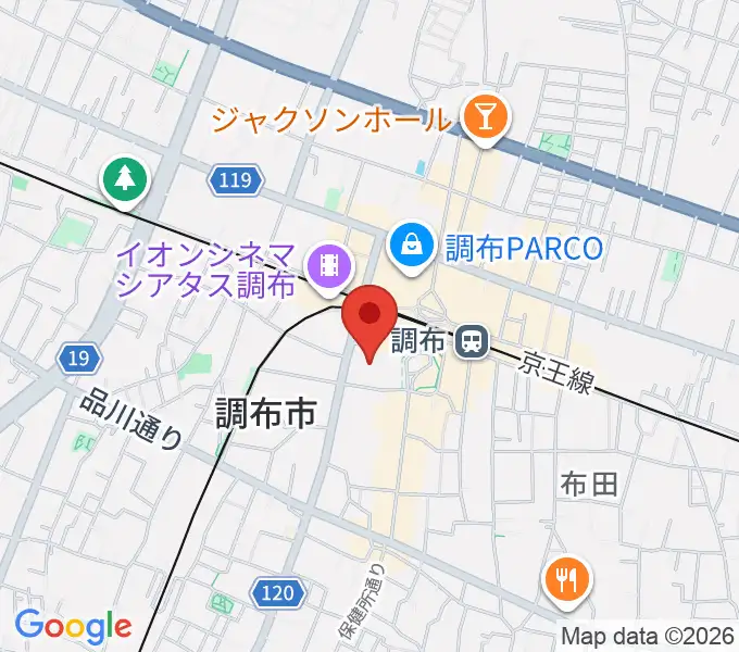 調布市グリーンホールの地図