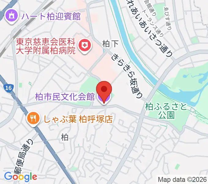 柏市民文化会館の地図