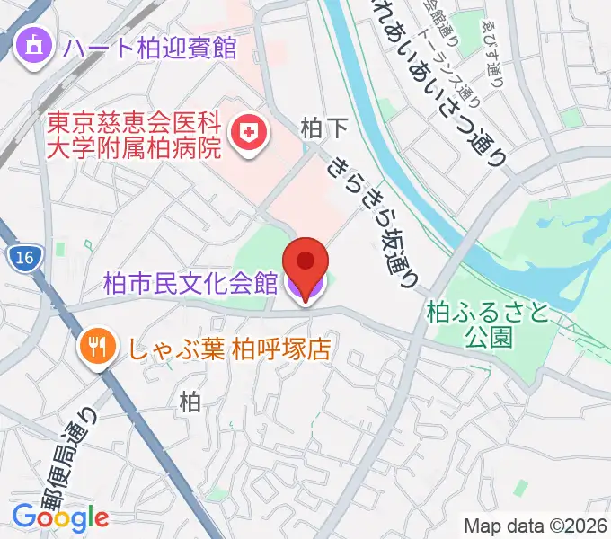 柏市民文化会館の地図