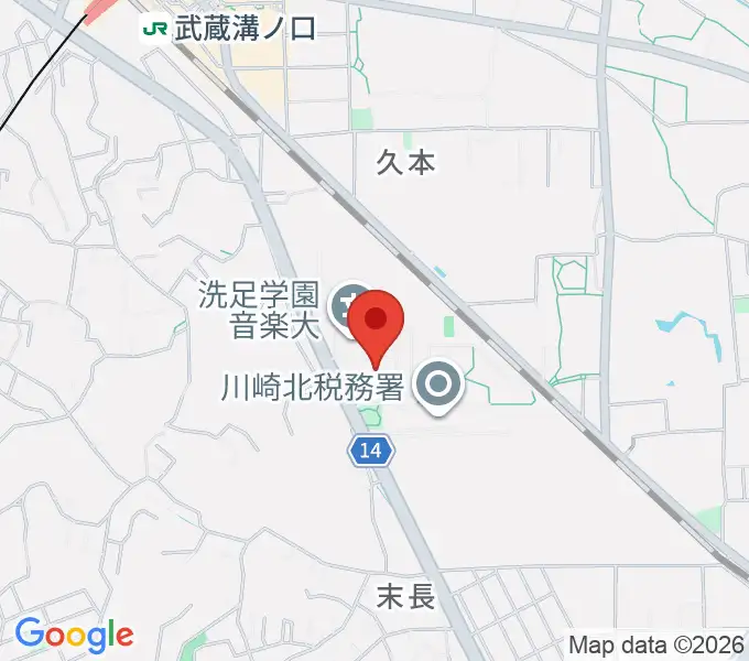 洗足学園 前田ホールの地図